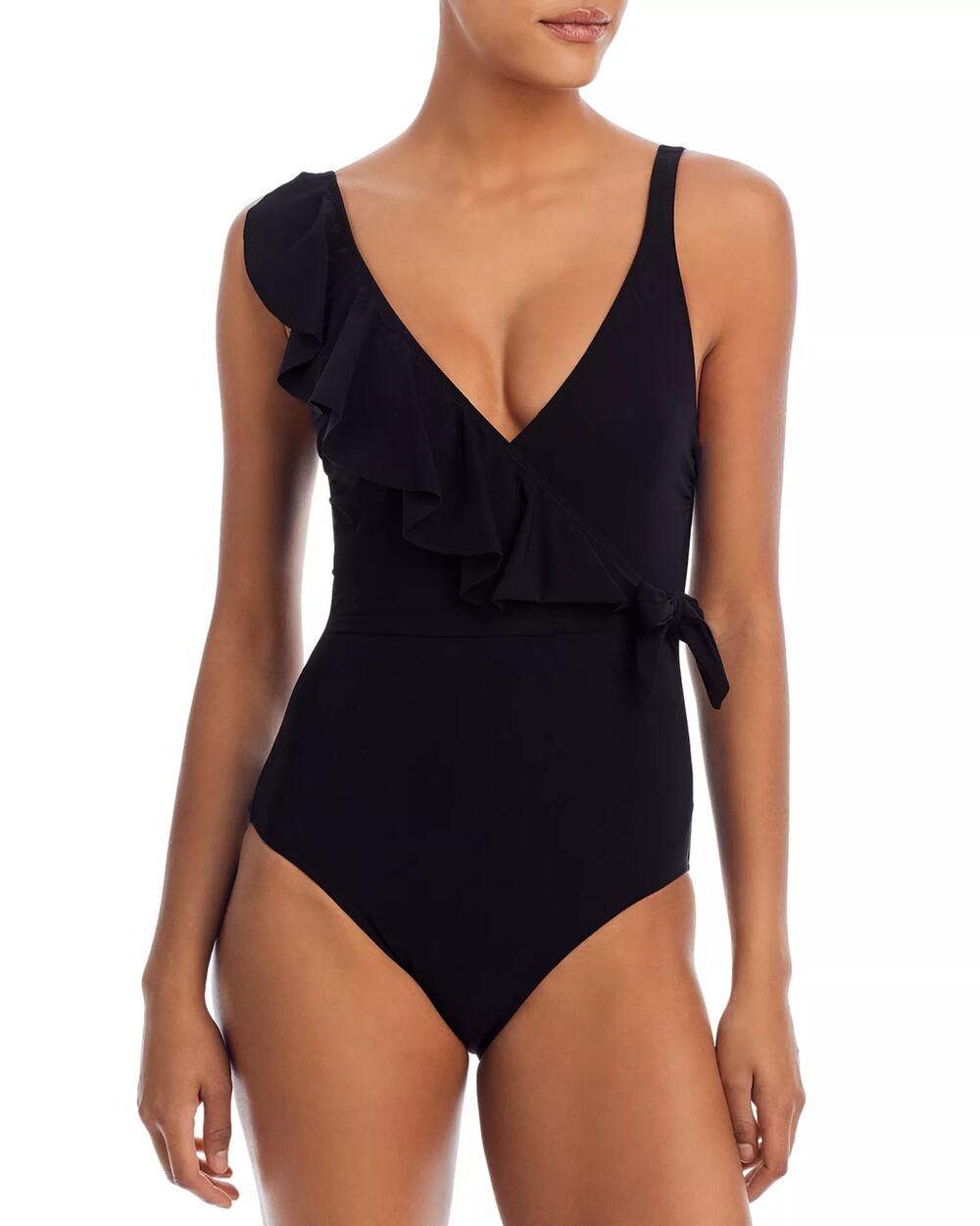 Profile by Gottex Women Black Ruffle Front Wrap One Piece Swimsuit Size US 10